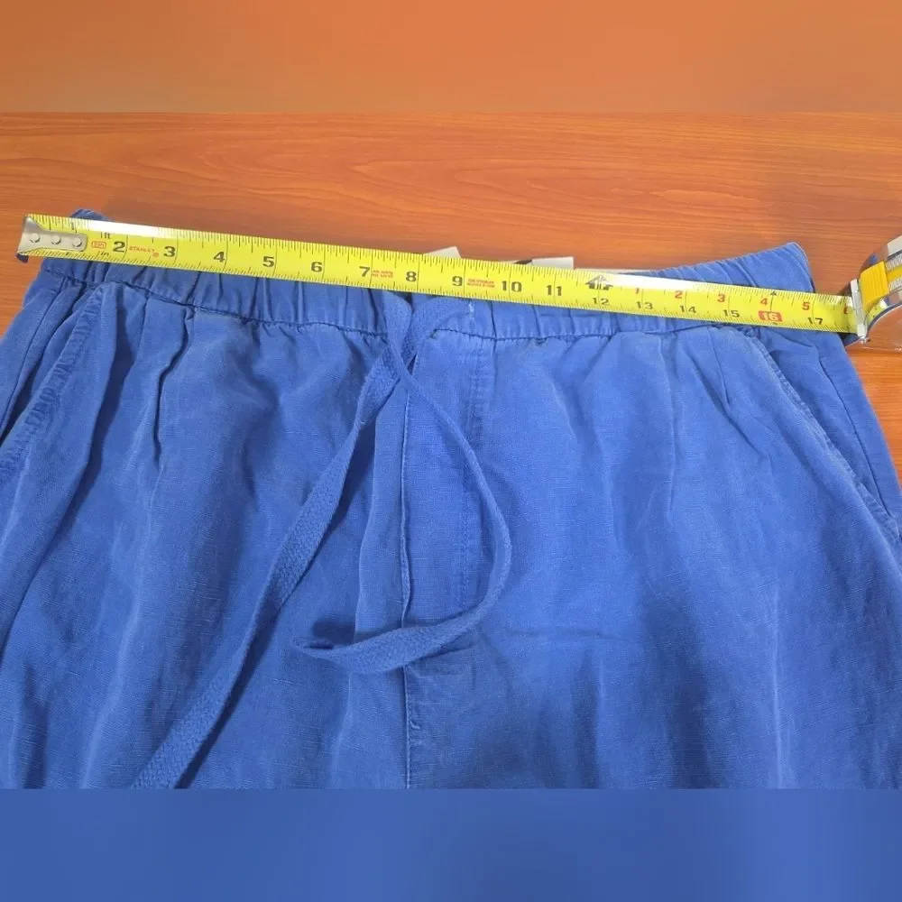 NEW ZARA THE WEEKEND PANT BLUE sz XL LINEN BLEND COASTAL NAUTICAL BEACH PULL ON